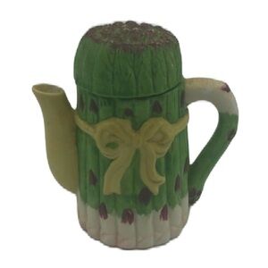 Vintage Asparagus Miniature Ceramic Teapot with Lid Vegetable Theme Collectible
